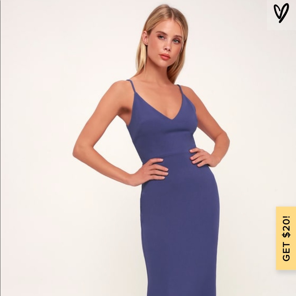 Lulu’s Infinite Glory Slate Blue Maxi Dress